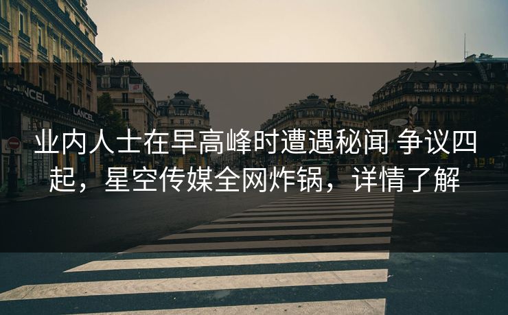 业内人士在早高峰时遭遇秘闻 争议四起，星空传媒全网炸锅，详情了解